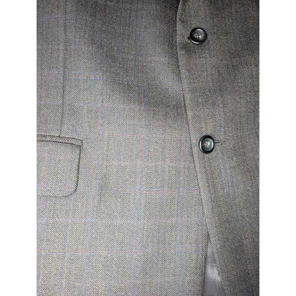 Joseph & Feiss Gold Men's 100% Wool 2 Button Blazer 48R Brown‎ Herringbone